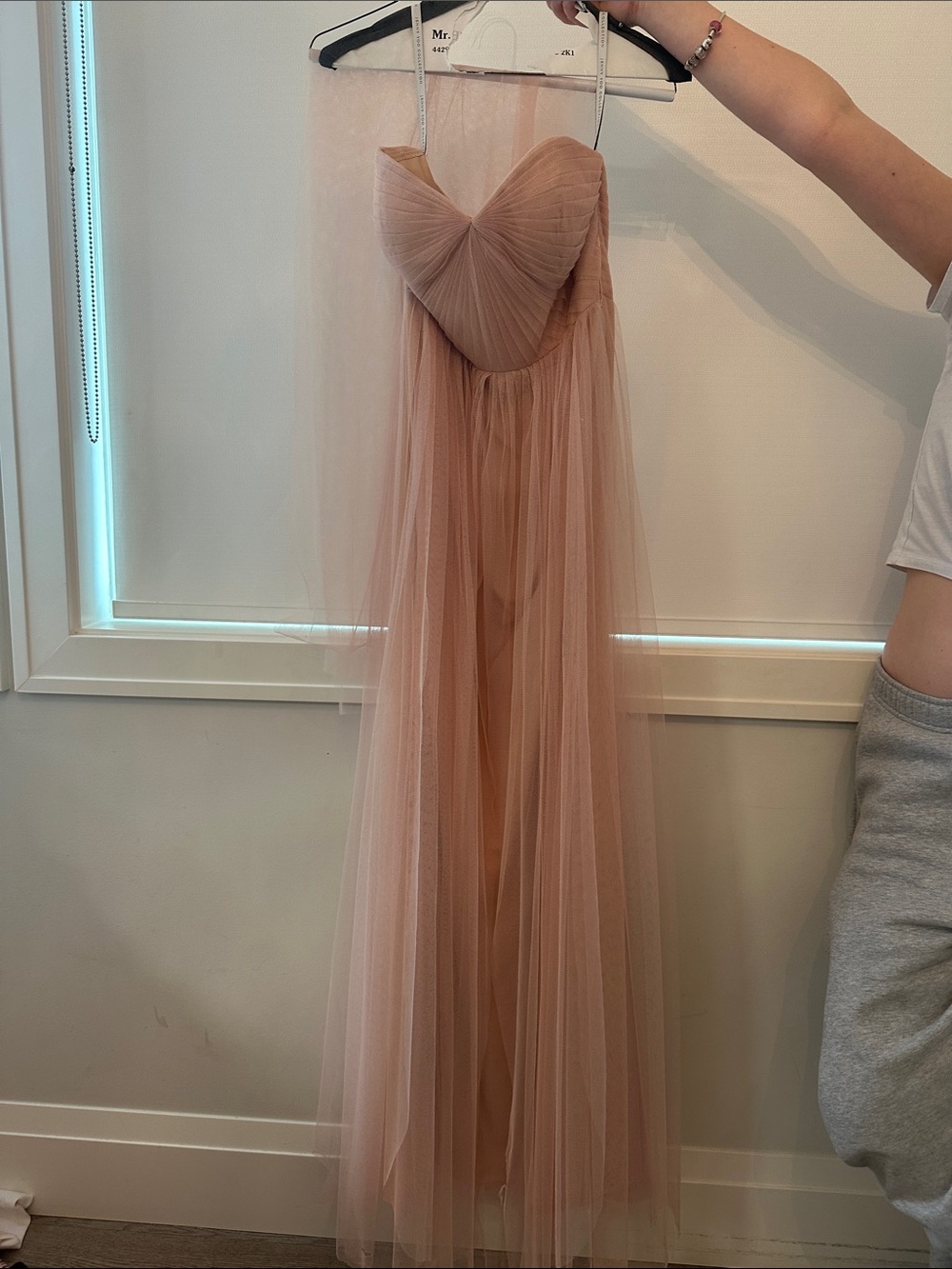 Jenny Yoo Blush Strap Spaghetti Tulle Maxi Dress
